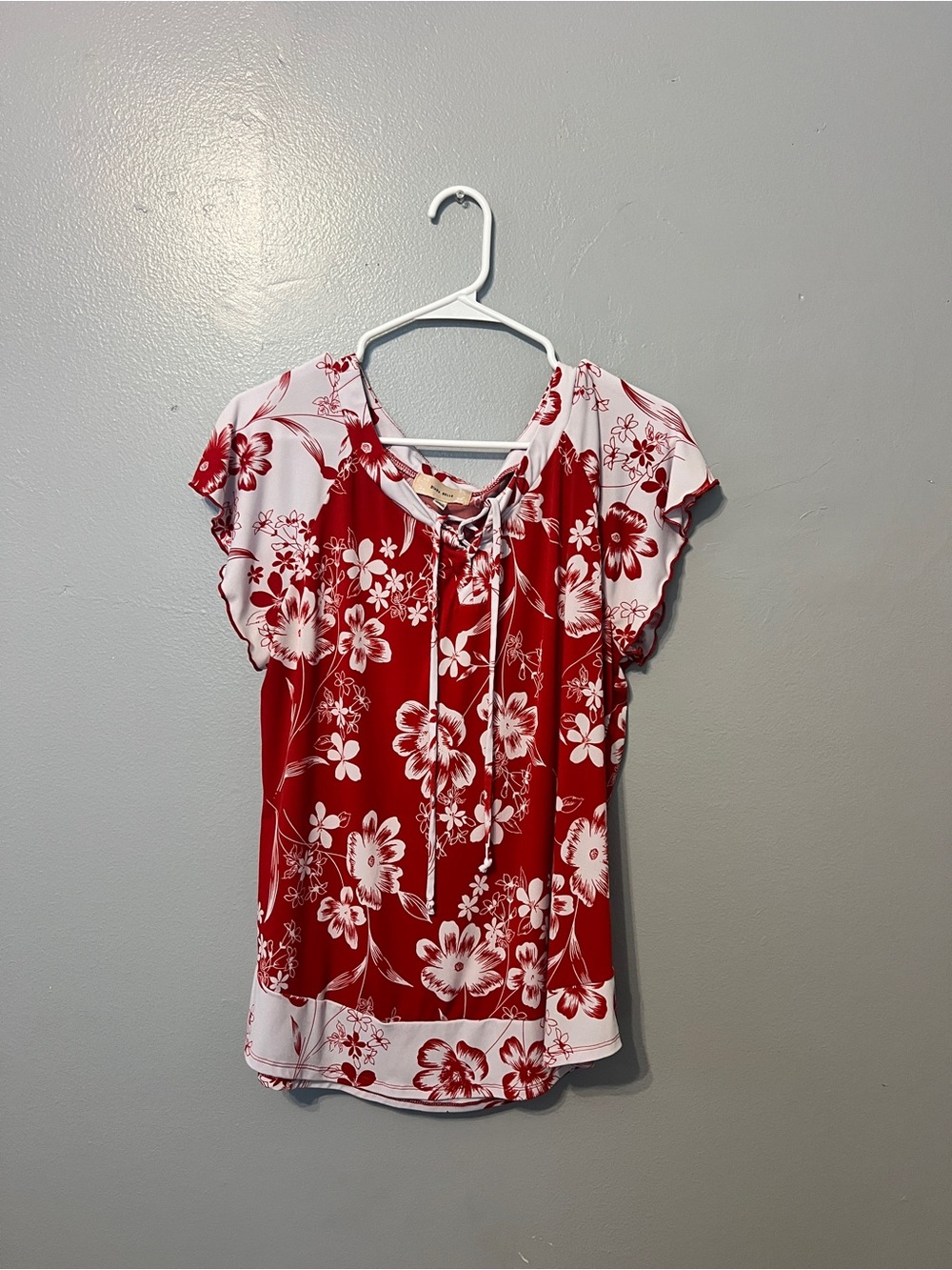 Women's Red Floral Tie-Front Blouse